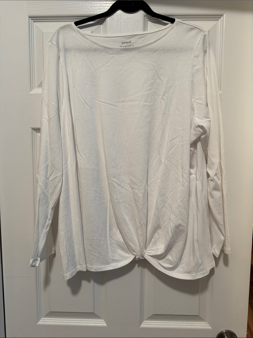 📌JJill 2X White Long-Sleeve Twist Front Top